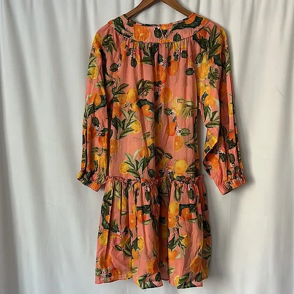 Cara Cara Cute Peach Orange Pattern 💯% Cotton Babydoll Dress **Size M** 🍊🍊 - Picture 2 of 4